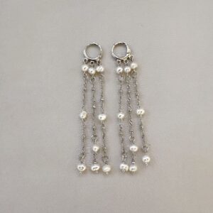 Brinco Cascata de Pérolas - Ródio branco