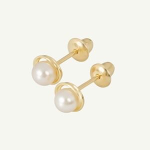 Brinco Baby torcido com pérola em ouro 18k
