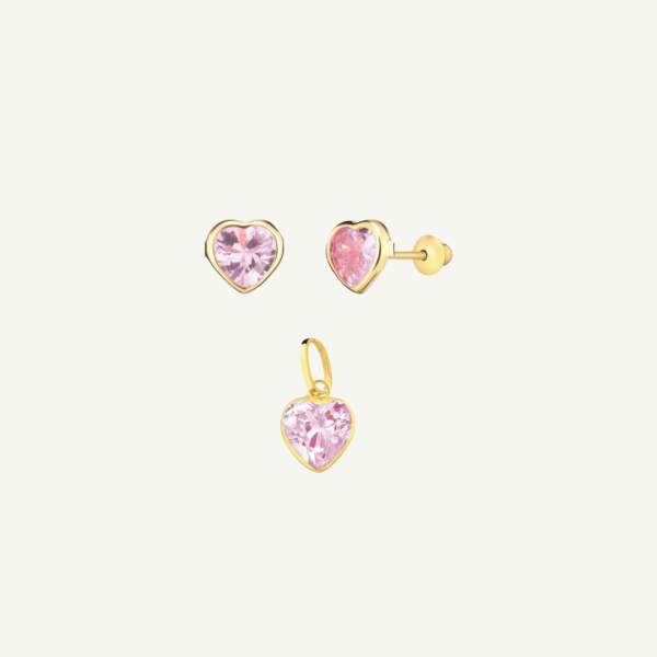 Conjunto Baby de coração em ouro 18k - rosa bebê