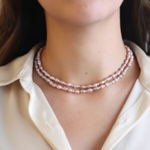 Colar Duplo de Pérolas Lilás