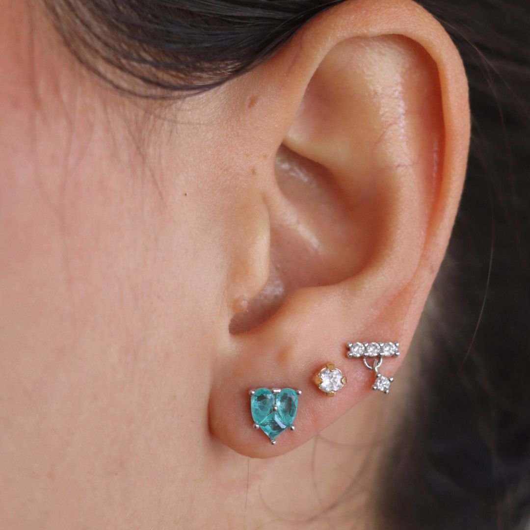 Brinco Coração de Cristal Verde