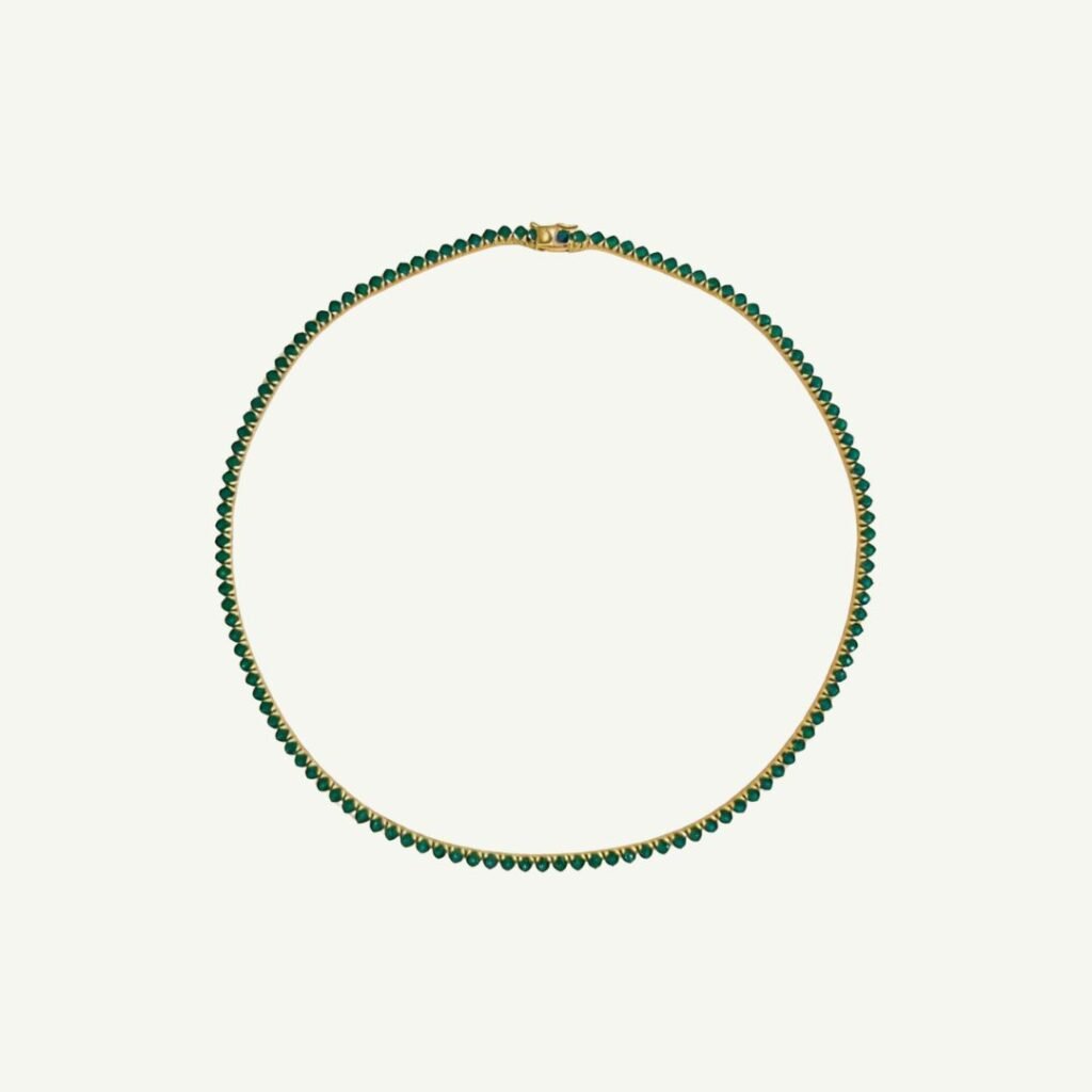 Colar riviera em prata 925 com linha contínua de cristais na cor verde esmeralda