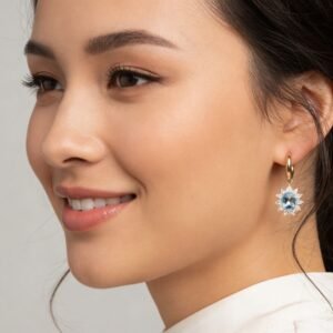 Argola Flor de Topázio Azul