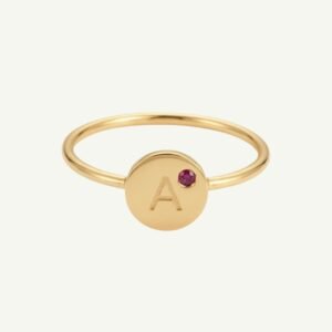 Anel Letra com Pedra em Ouro 18k