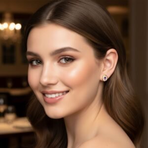 Brinco Octagonal Facetado de Ametista e Moissanites