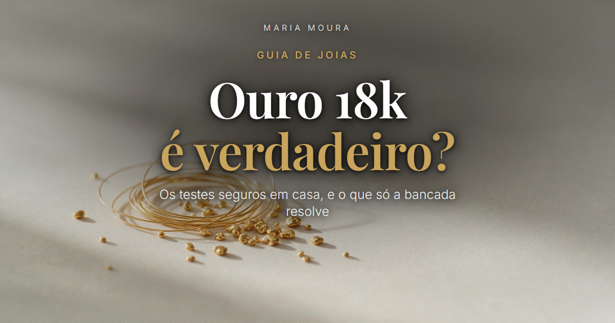 Fio e granalha de ouro 18k sobre superficie clara, com a pergunta: ouro 18k e verdadeiro?
